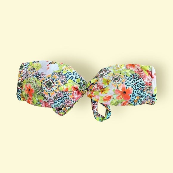 Luli Fama Revolve Knot Bow Bandeau Bikini Swim Top in Multi-Print sz Med C cup - Picture 4 of 10